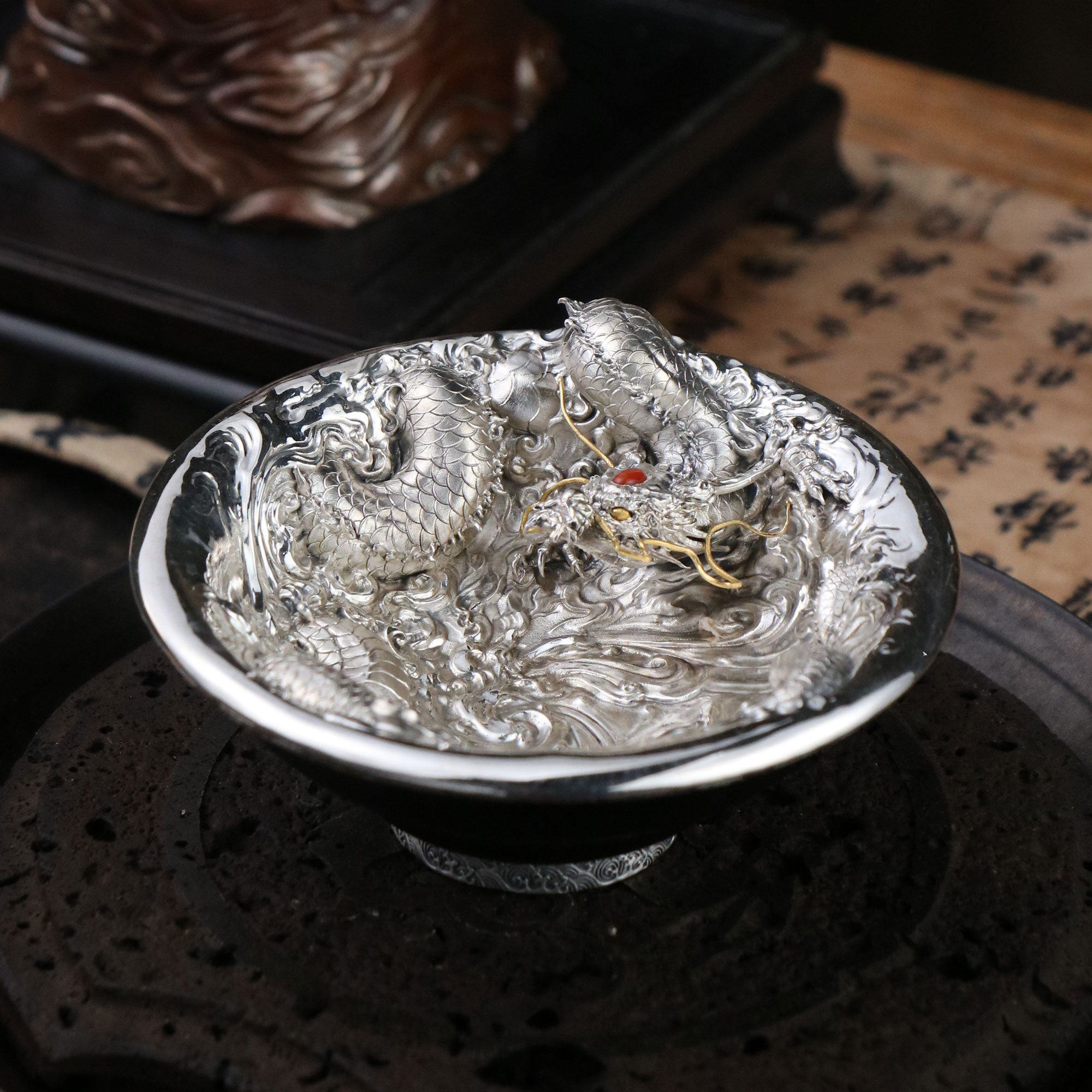 境秋内包巨龙盏包银包金主人杯内胆个性原创茶杯压手杯主人杯