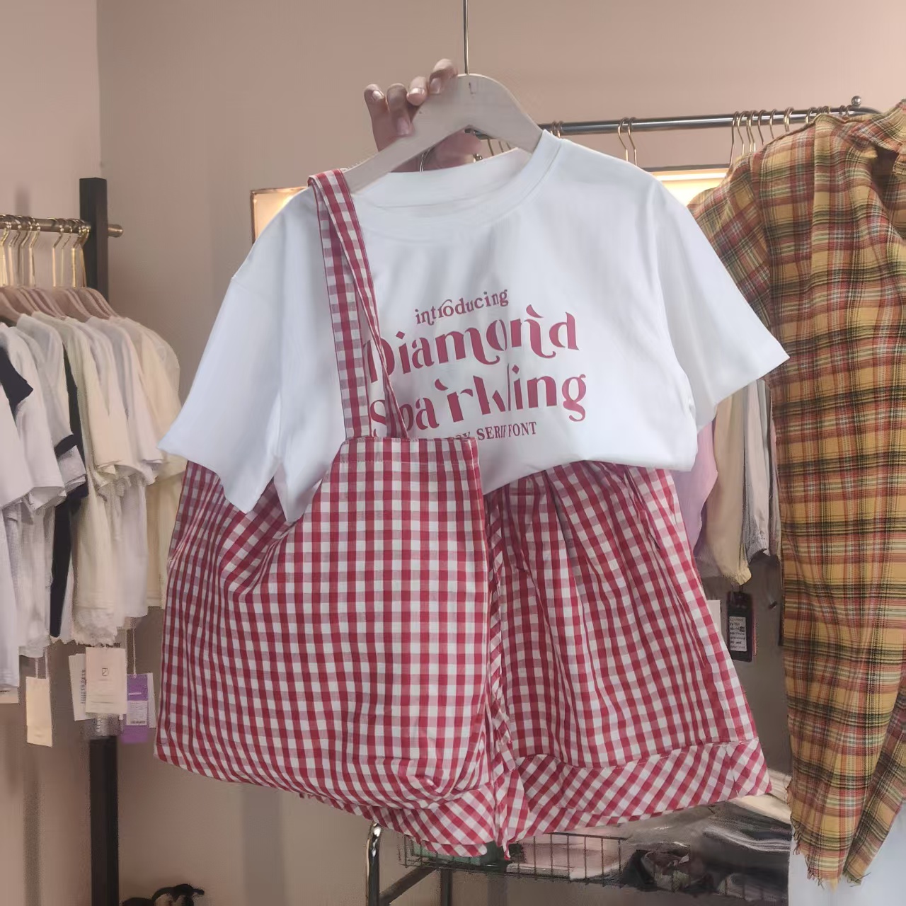 86658 夏款三件套短袖短裤包包家居服套装