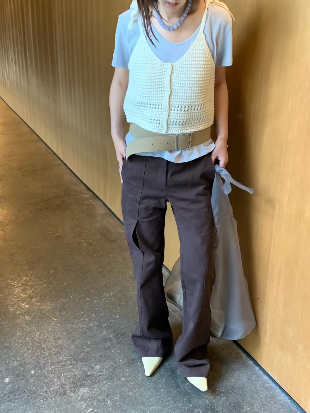COUCOU泡菜正品红棕百搭微喇长裤（no退换）