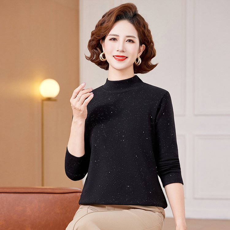 德绒打底衫女士2025秋季新款半高领内搭中年妈妈时尚长袖上衣