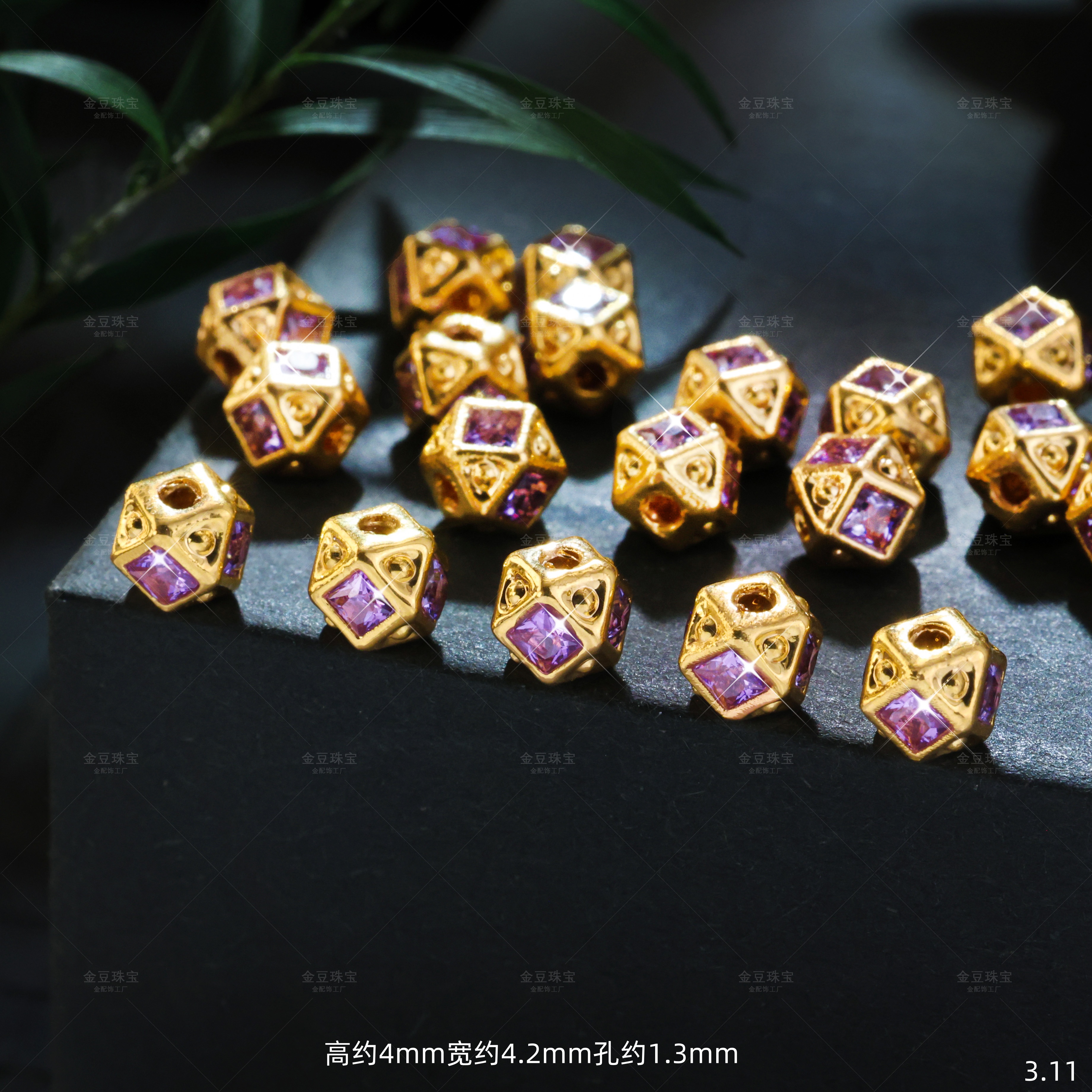 【金豆工厂】18K金薰衣草紫八方来财八棱珠隔珠散珠（厚5D金）F