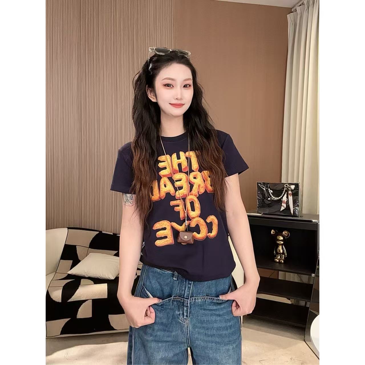 小马-春夏「面包字母」别致创意个性小众软糯休短袖T恤10203