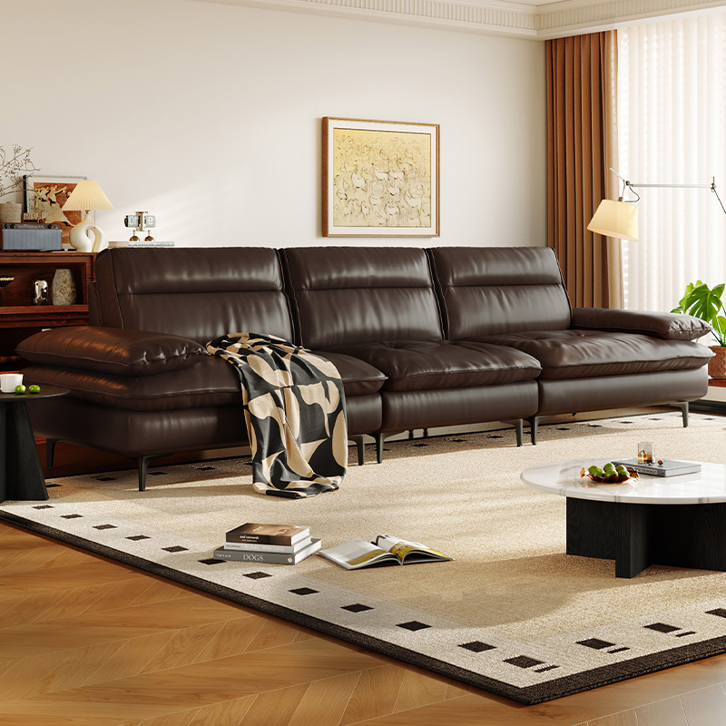 【达人专属】浪度蒙特真皮沙发深色中古复古风客厅直排大气新款