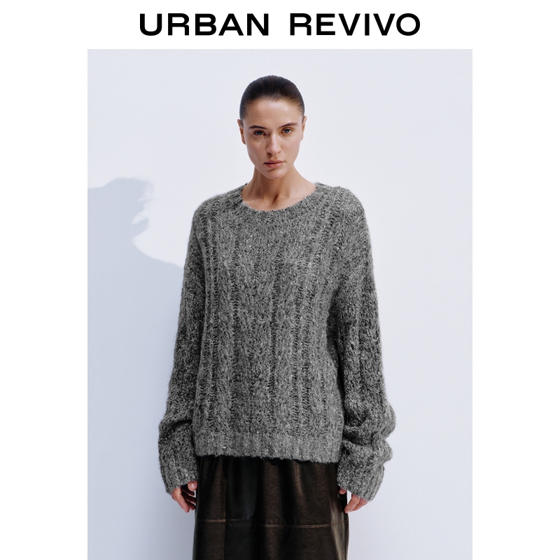 UR2025冬季新款女装格雷系慵懒休闲肌理感针织衫UWH950123