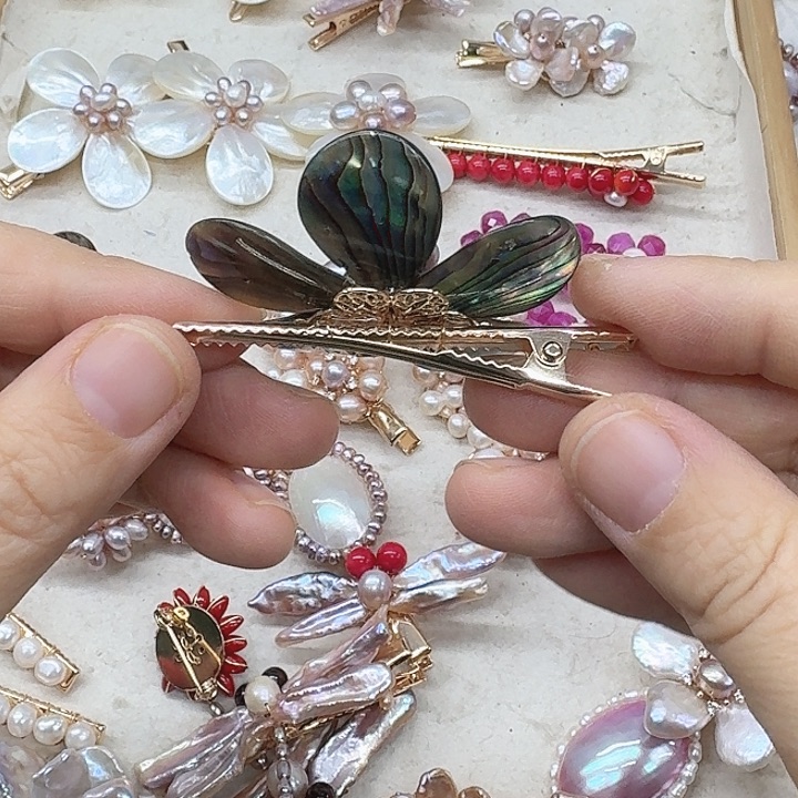 淡水珍珠发饰银S925镶嵌