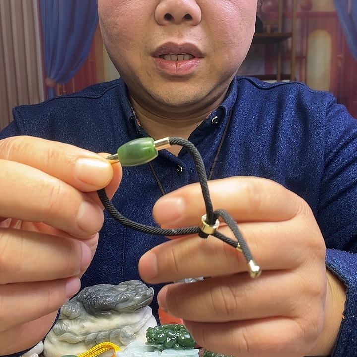 和田玉（碧玉）未镶嵌手绳平安桶珠路路通