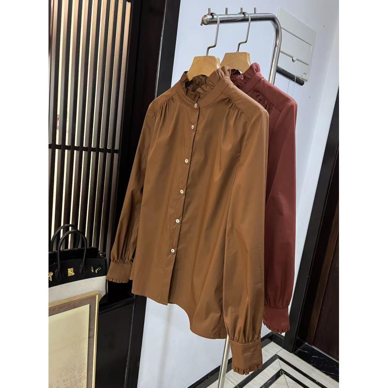 【安姬迩·自制】YM00117简约高级感木耳边衬衫女士立领通勤上衣