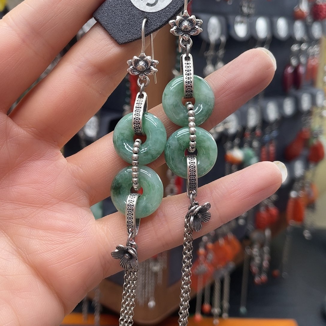 翡翠耳饰银S925镶嵌紫*fgbggggg