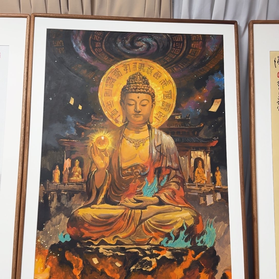 阳***子丙烯画释加牟尼实木伍老师