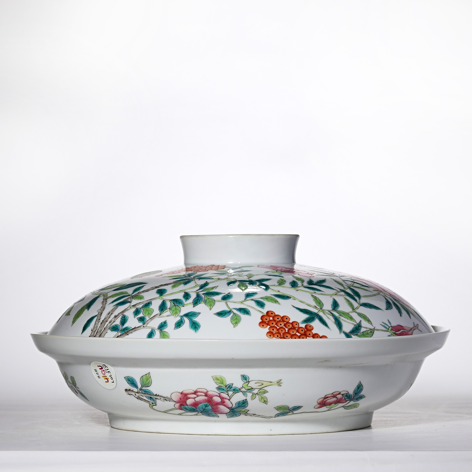 3136民国·粉彩花卉纹盖锅【古董拍卖】