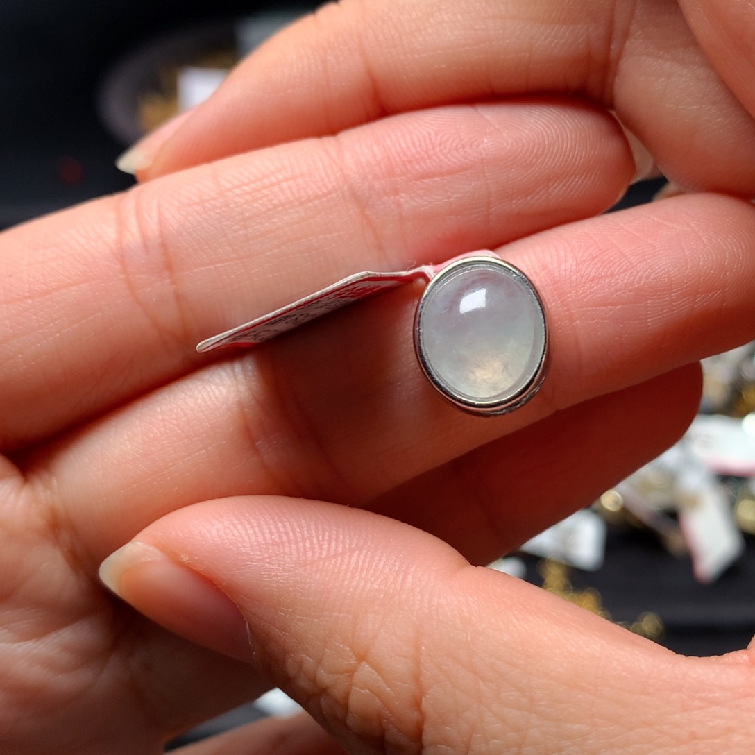 翡翠戒指银S925镶嵌天然翡翠吊坠