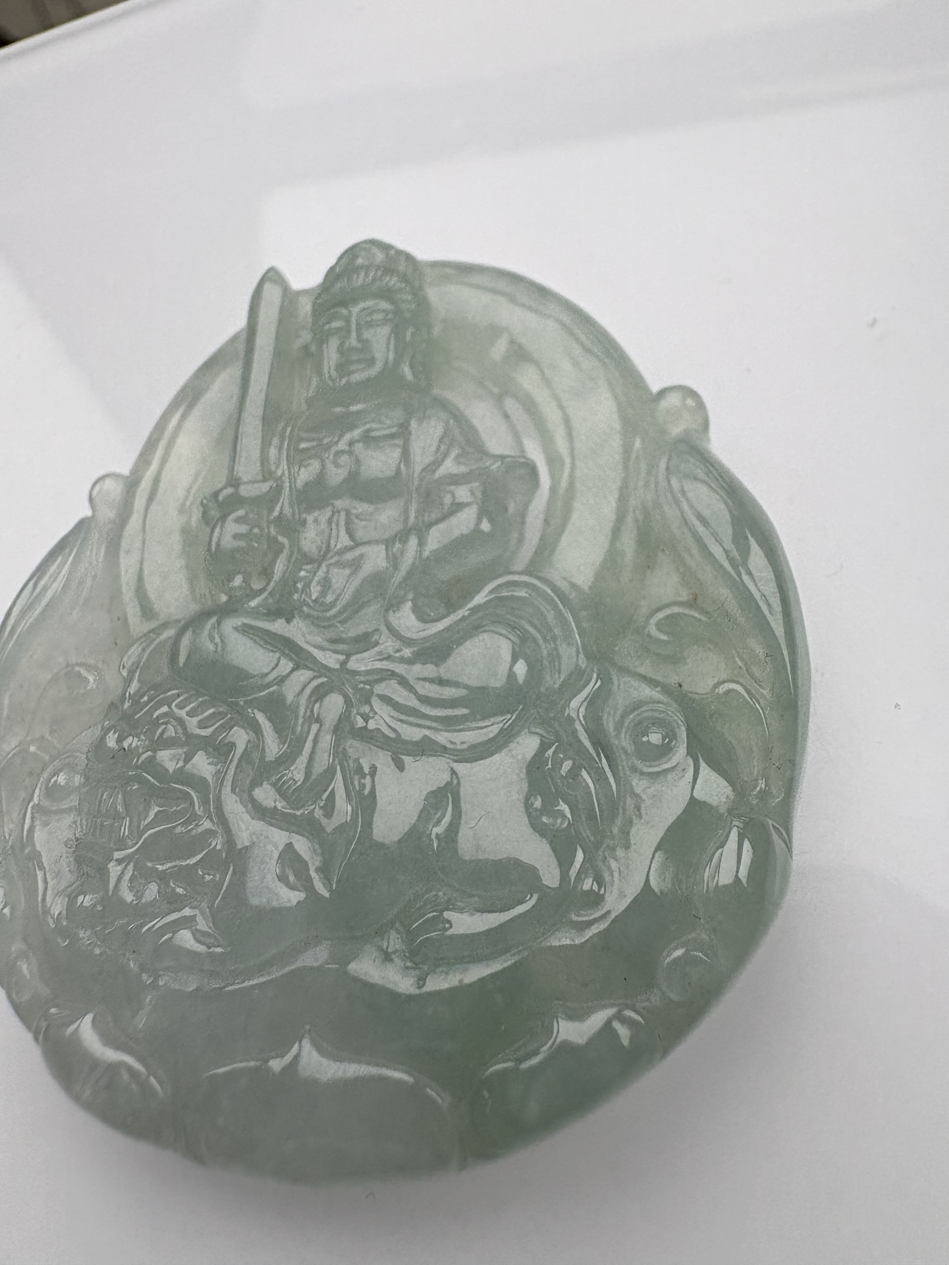 翡翠精工宝宝文殊骑狮子文殊菩萨56×50×7