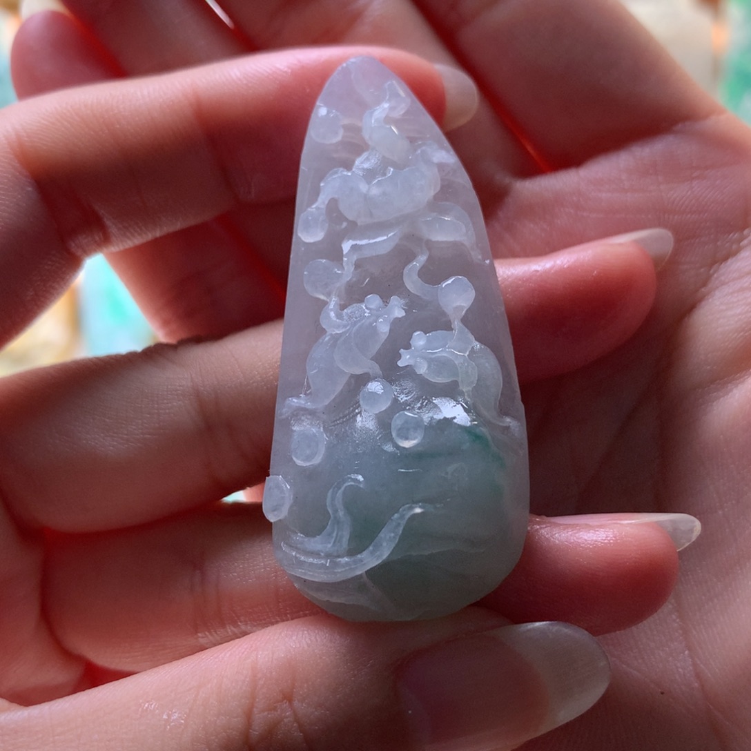 定制翡翠未镶嵌荷花鱼