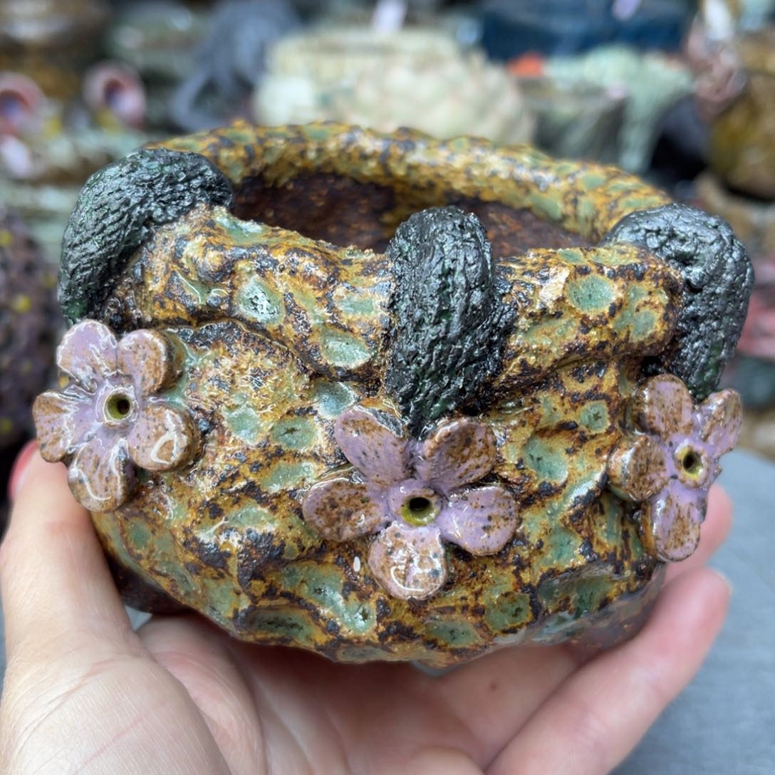 红陶粗砂陶手工花盆