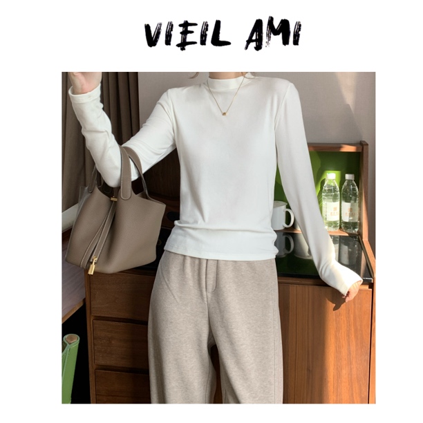 垚垚～慕斯绒不起球不静电长袖弹力针织打底衫立领修身秋冬