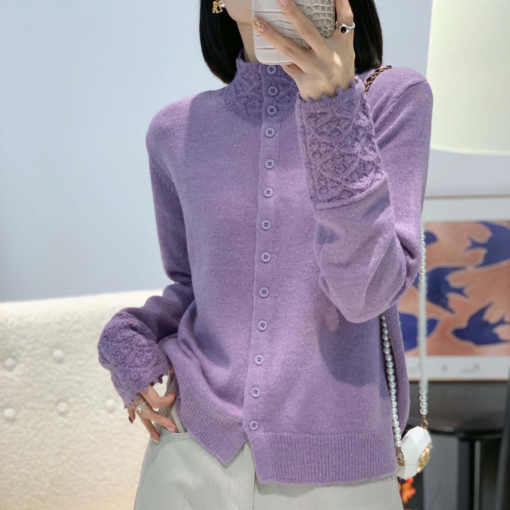 【兔姐衣橱】秋冬新款半高领绵羊毛休闲慵懒针织开衫长袖打底毛衣