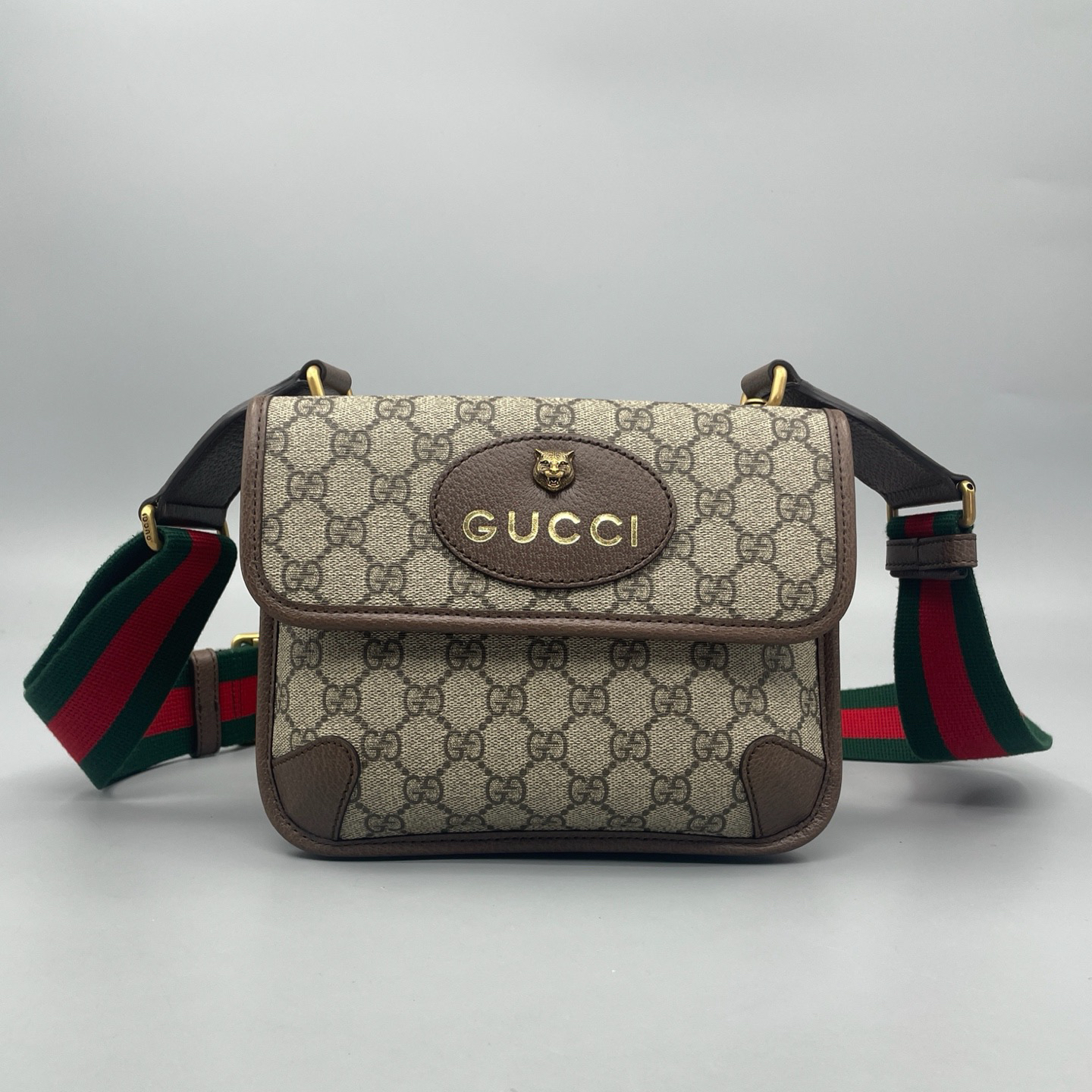 95新 GUCCI/古驰 老花双面虎头腰包 黑标030 尺寸22*17 A3238