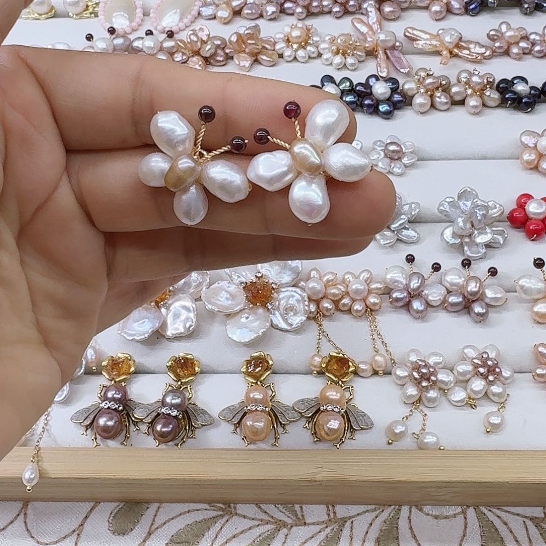 银S925镶嵌淡水珍珠耳饰