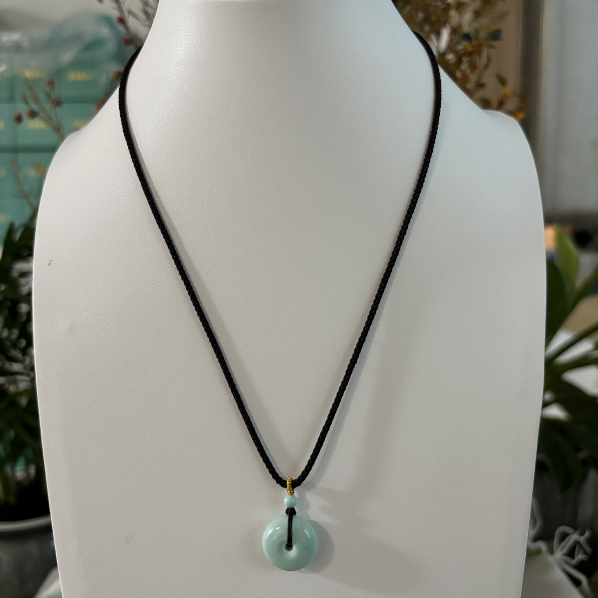 368｜天然绿松石平安扣未镶嵌抽拉款项链，尺寸约14×7mm