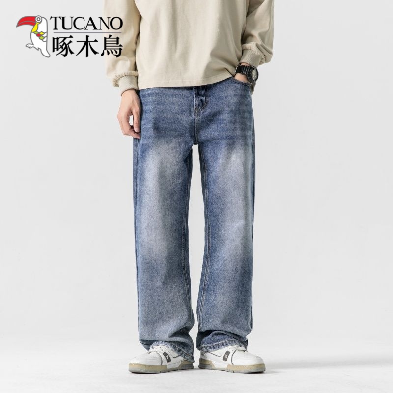 2025秋冬季美式高街痞帅休闲直筒牛仔裤男生百搭宽松潮牌长裤子