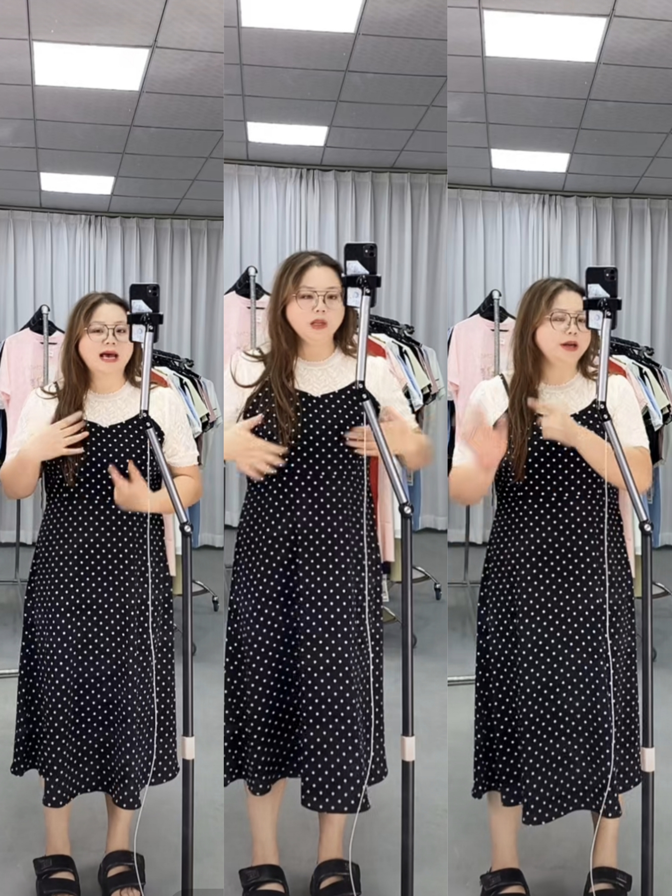 5226（34）休闲夏装波点高腰薄款设计洋气印花连衣裙