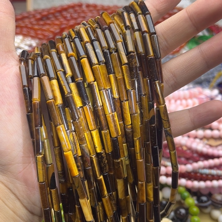 玛瑙/玉髓珠宝半成品未镶嵌一条4/13mm左右虎眼石管珠