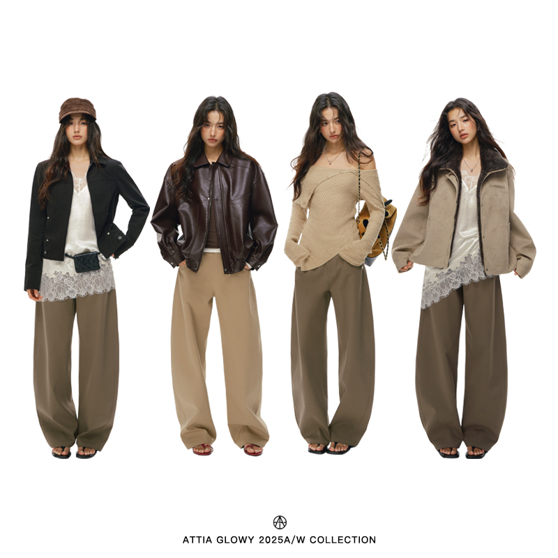 ATTIAGLOWY  利落剪裁宽松阔腿中腰弯刀休闲裤