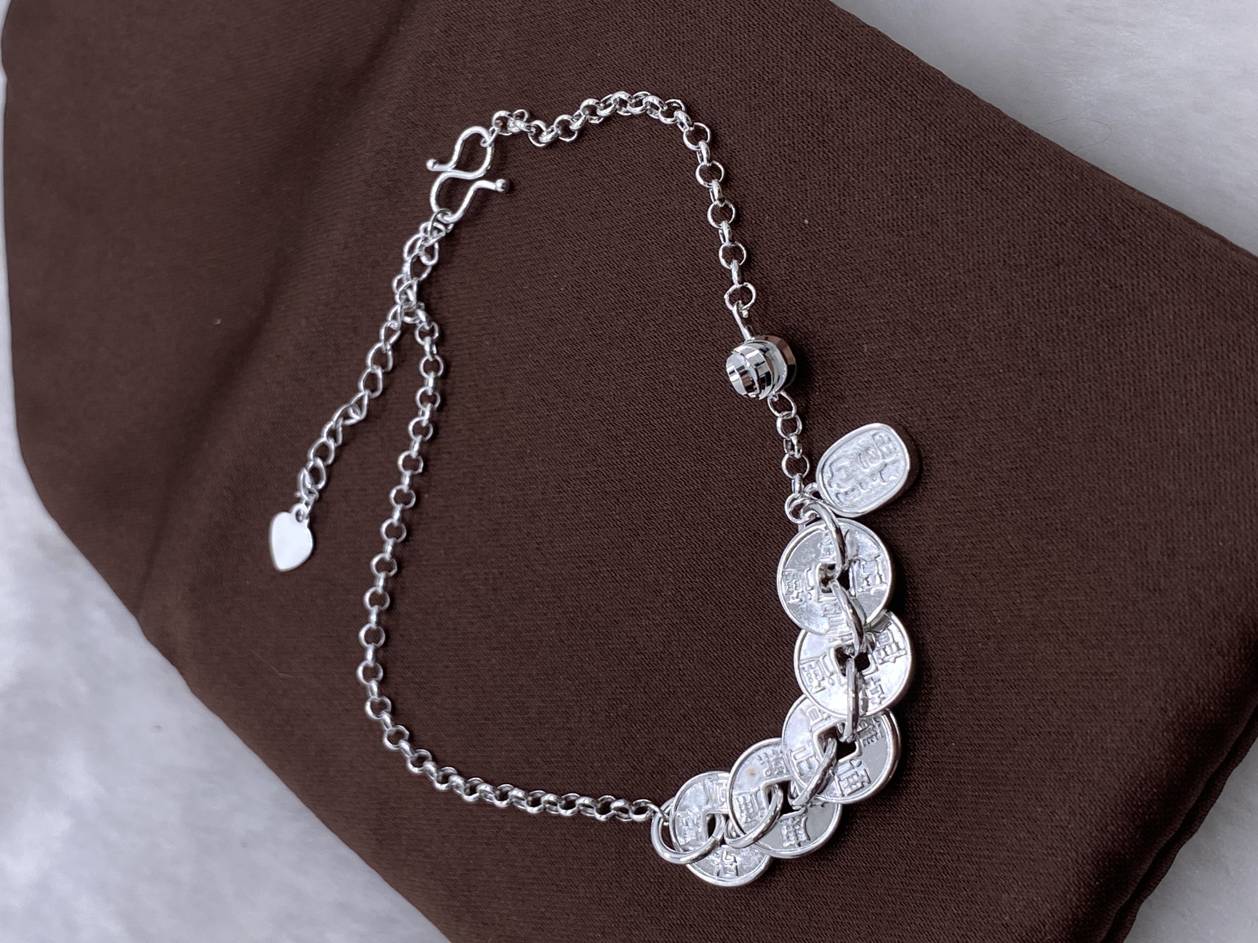 足银脚链 五帝币招财纳福脚链足银999 小众简约气质轻奢