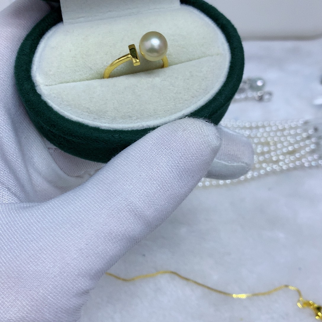 银S925镶嵌戒指海水珍珠8-9