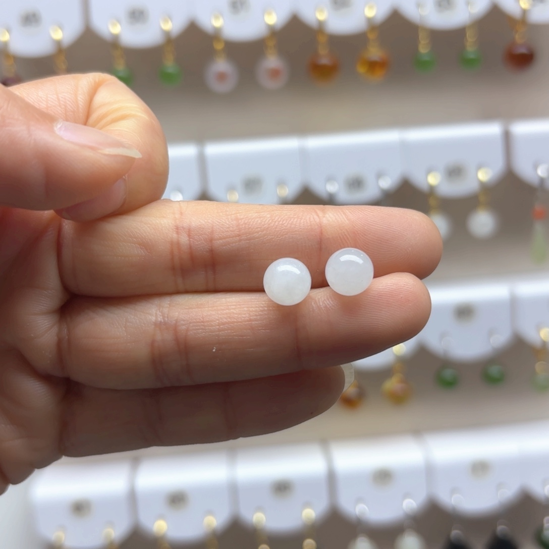 和田玉耳饰银S925镶嵌8mm 