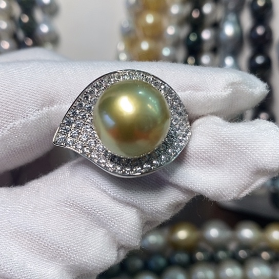 海水珍珠戒指银S925镶嵌13.3