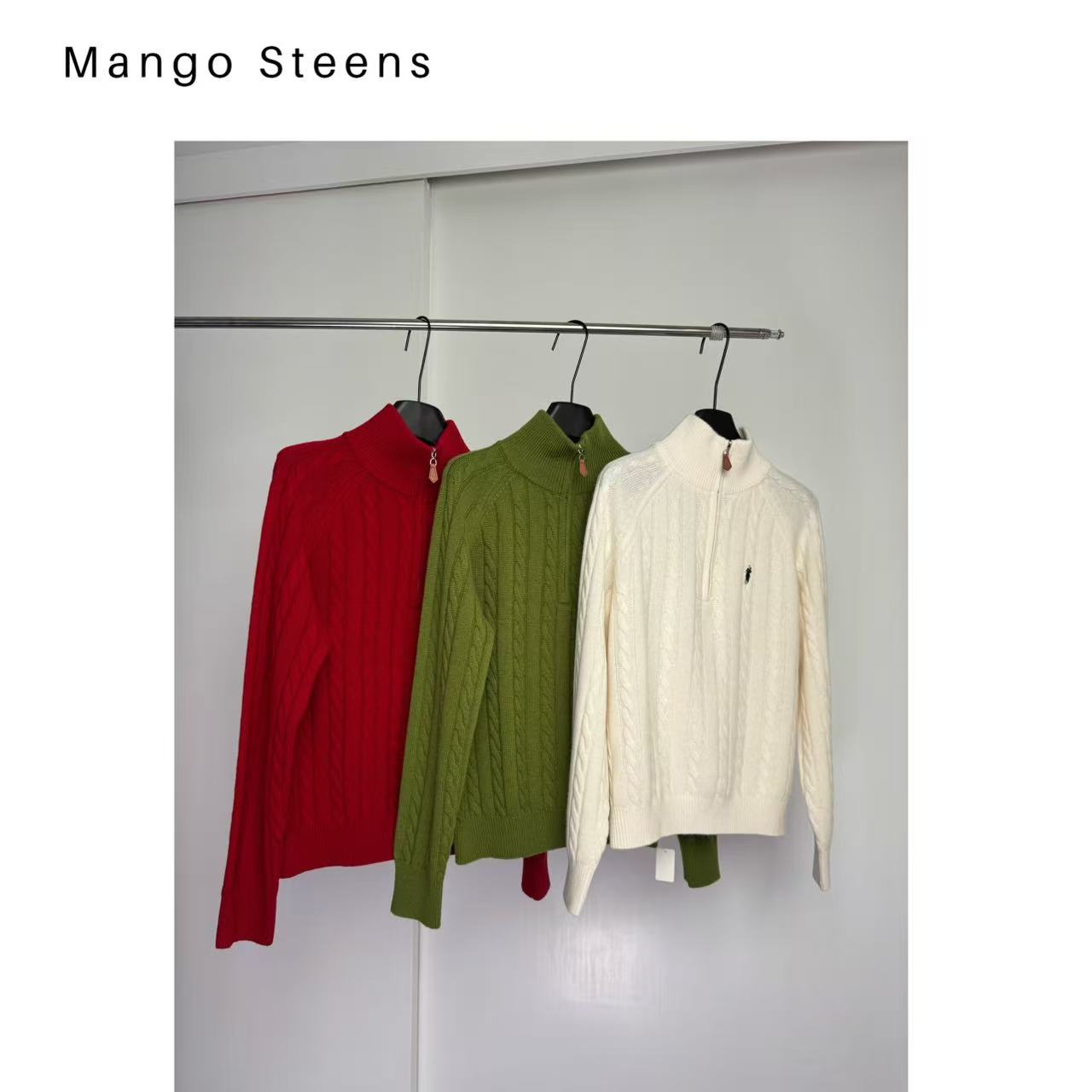 MANGO steen‘s丨小马绞花半开门襟美丽诺羊毛毛衣I7957