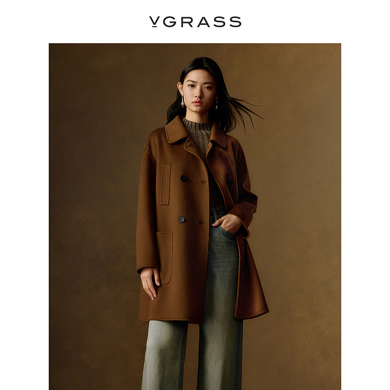 VGRASS经典翻领H廓形毛呢外套冬新款羊毛羊绒混纺大衣VSD2P4759B