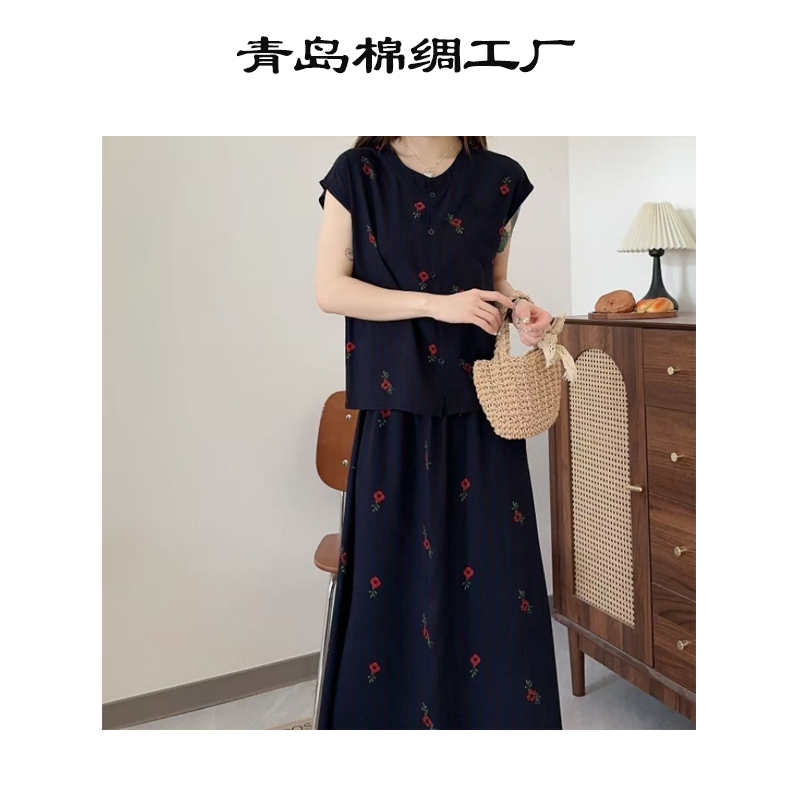 【优雅搭配】2025夏季新款棉绸休闲百搭套裙-FC6211