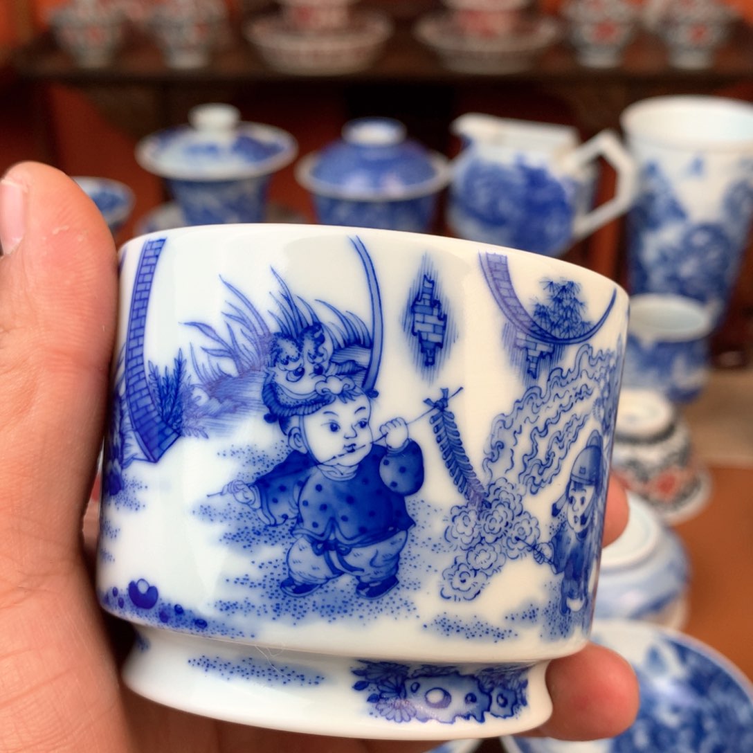 童子主人杯手工手绘