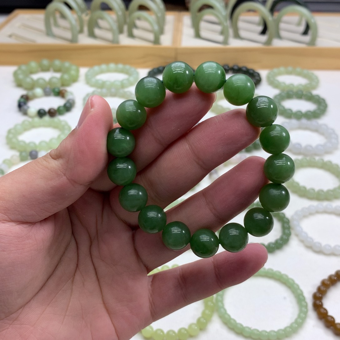和田玉手串（碧玉12）未镶嵌