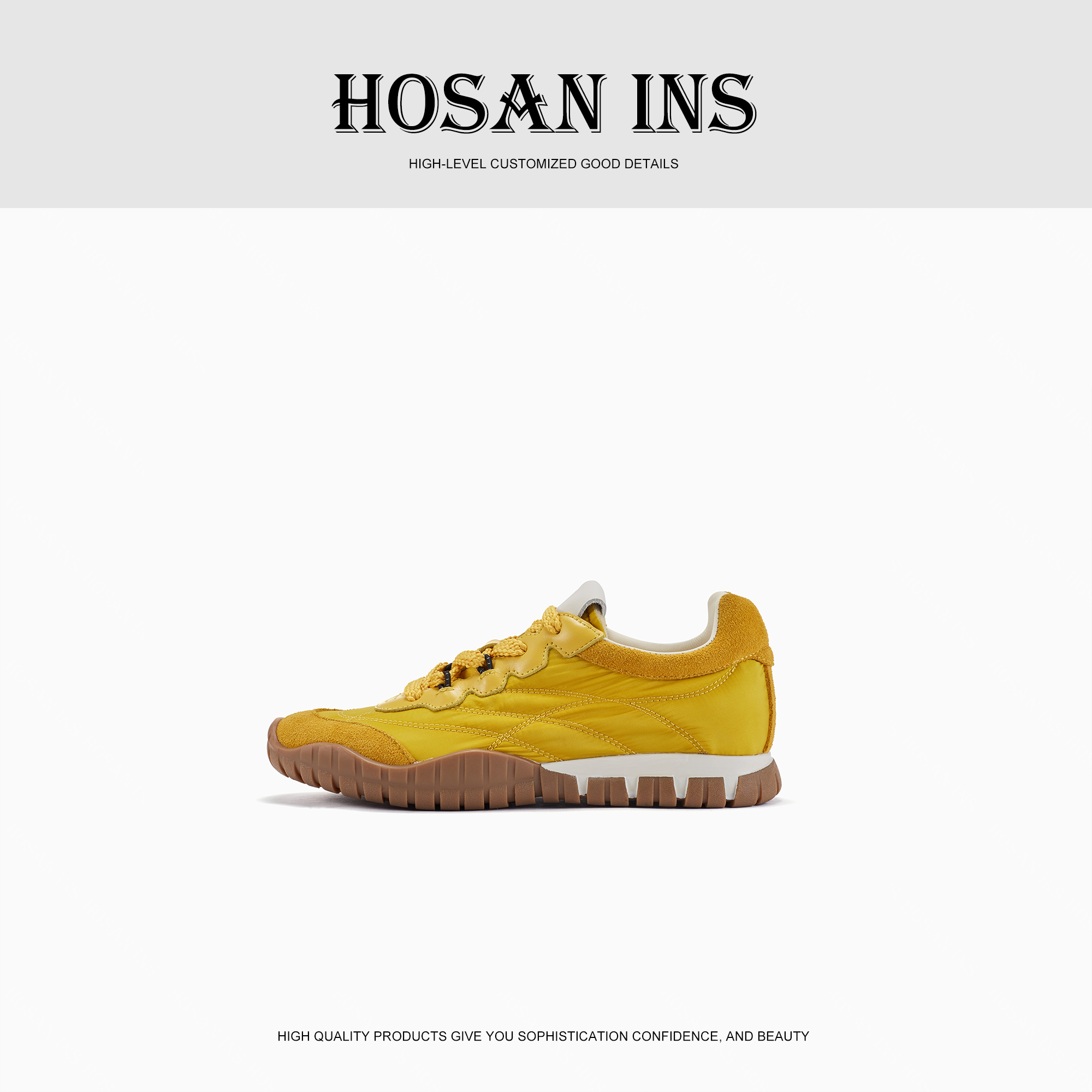 HOSAN新款欧若风芭蕾德训鞋黄色时尚百搭透气运动户外登山休闲鞋