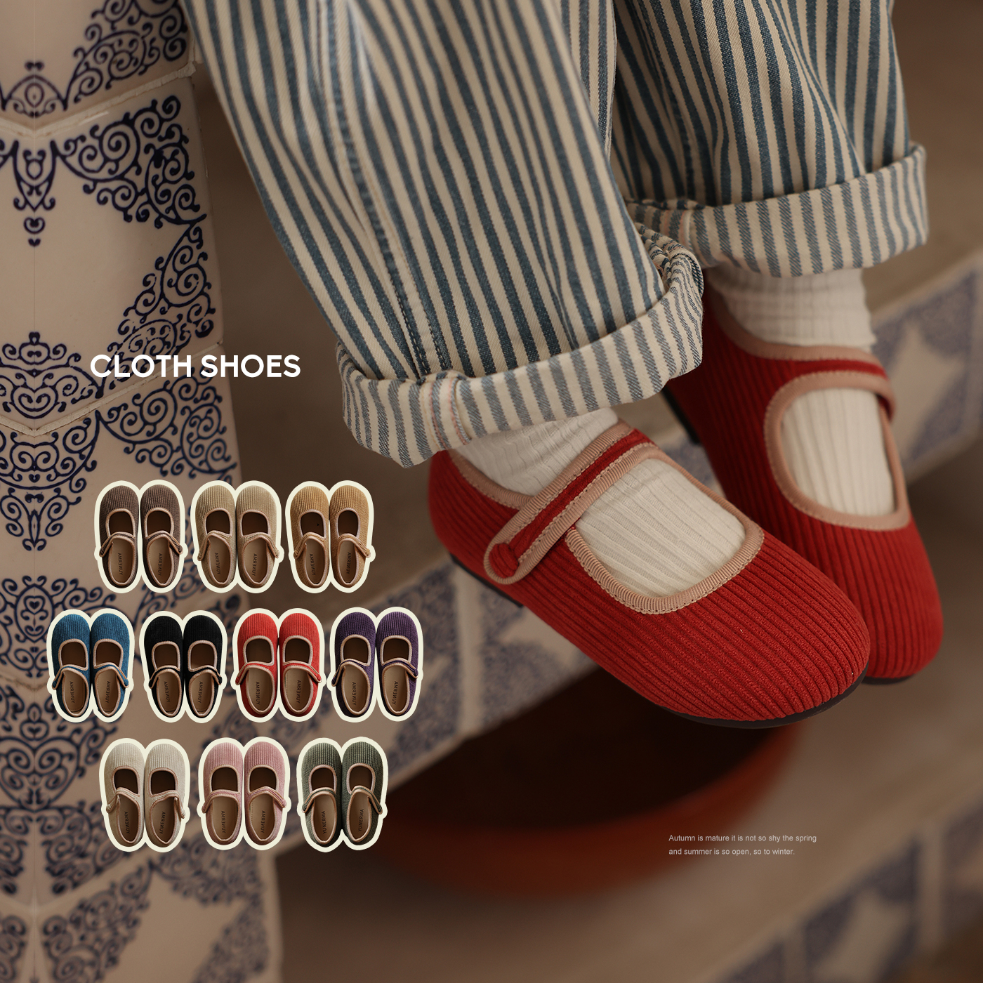 允儿妈女童春秋小众复古魔术贴灯芯绒布鞋宝宝幼儿园百搭软底鞋子