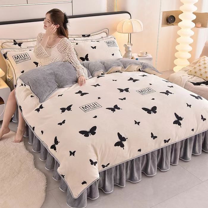 冬季必备加厚加密亲肤保暖牛奶绒四件套印花毛绒