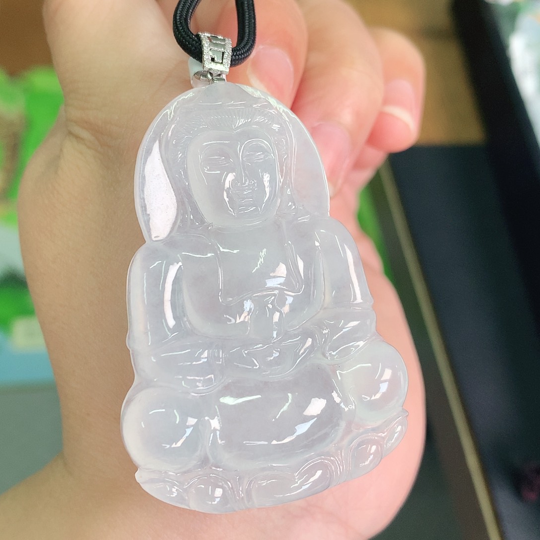 翡翠颈饰18K金镶嵌冰胶大观音55*39*6