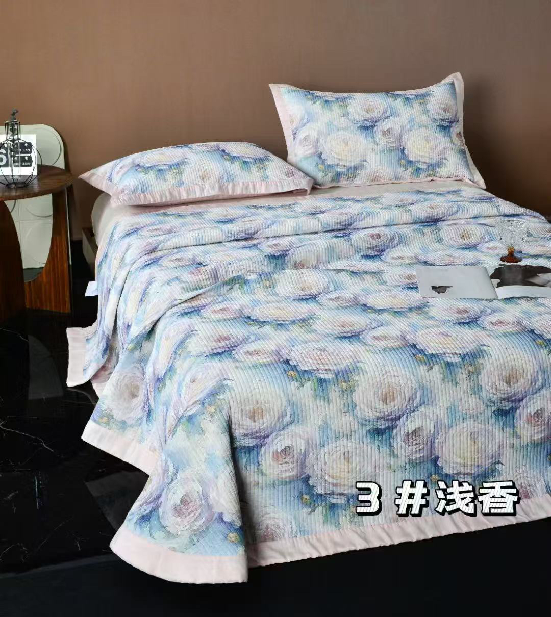 锦氨凉感床盖三件套245*250微瑕～浅香F202