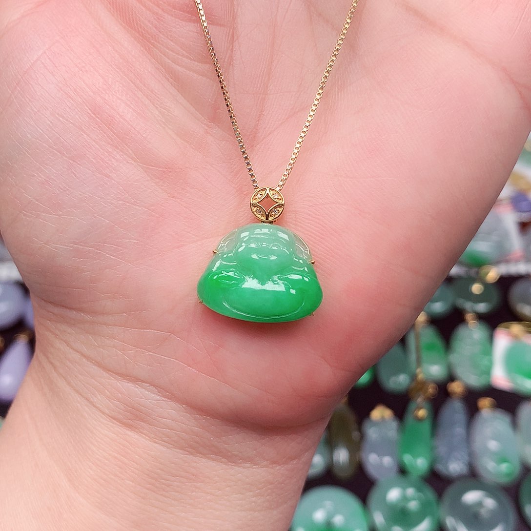 翡翠颈饰18K金镶嵌天然翡翠A货