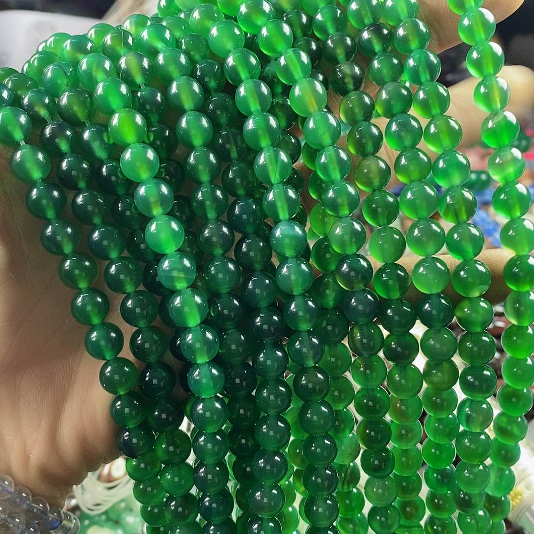 玛瑙/玉髓珠宝半成品合金一条天然8mm绿玛瑙圆珠A级