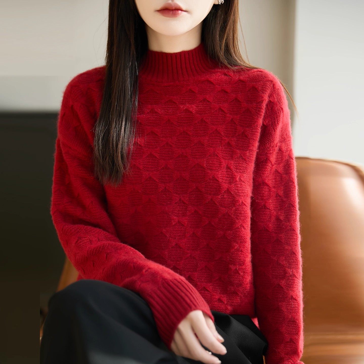 【重工提花工艺】加厚羊毛衫纯色简约毛针织衫亲肤保暖打底衫毛衣