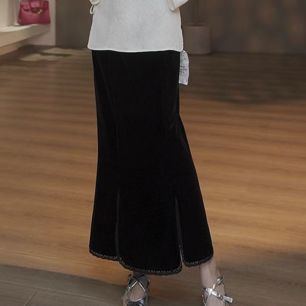 《33定制》新中式时尚气质丝绒鱼尾裙6255