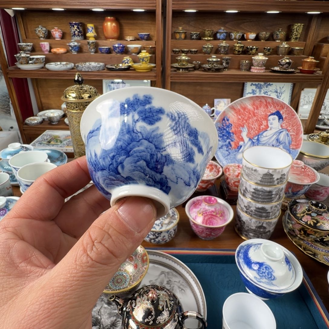 青花山水青花品茗杯
