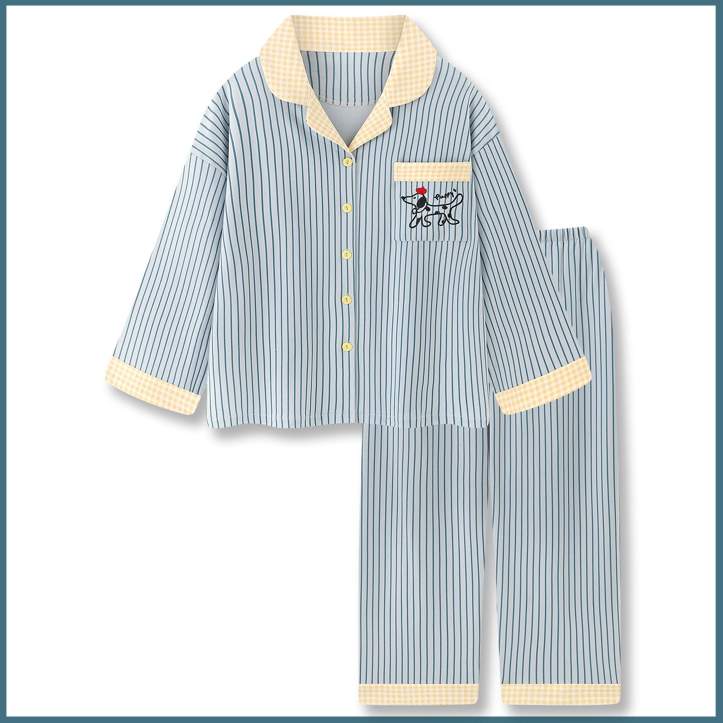 『腊肠小狗』卡通条纹睡衣女春秋冬季新款纯棉长袖宽松家居服套装