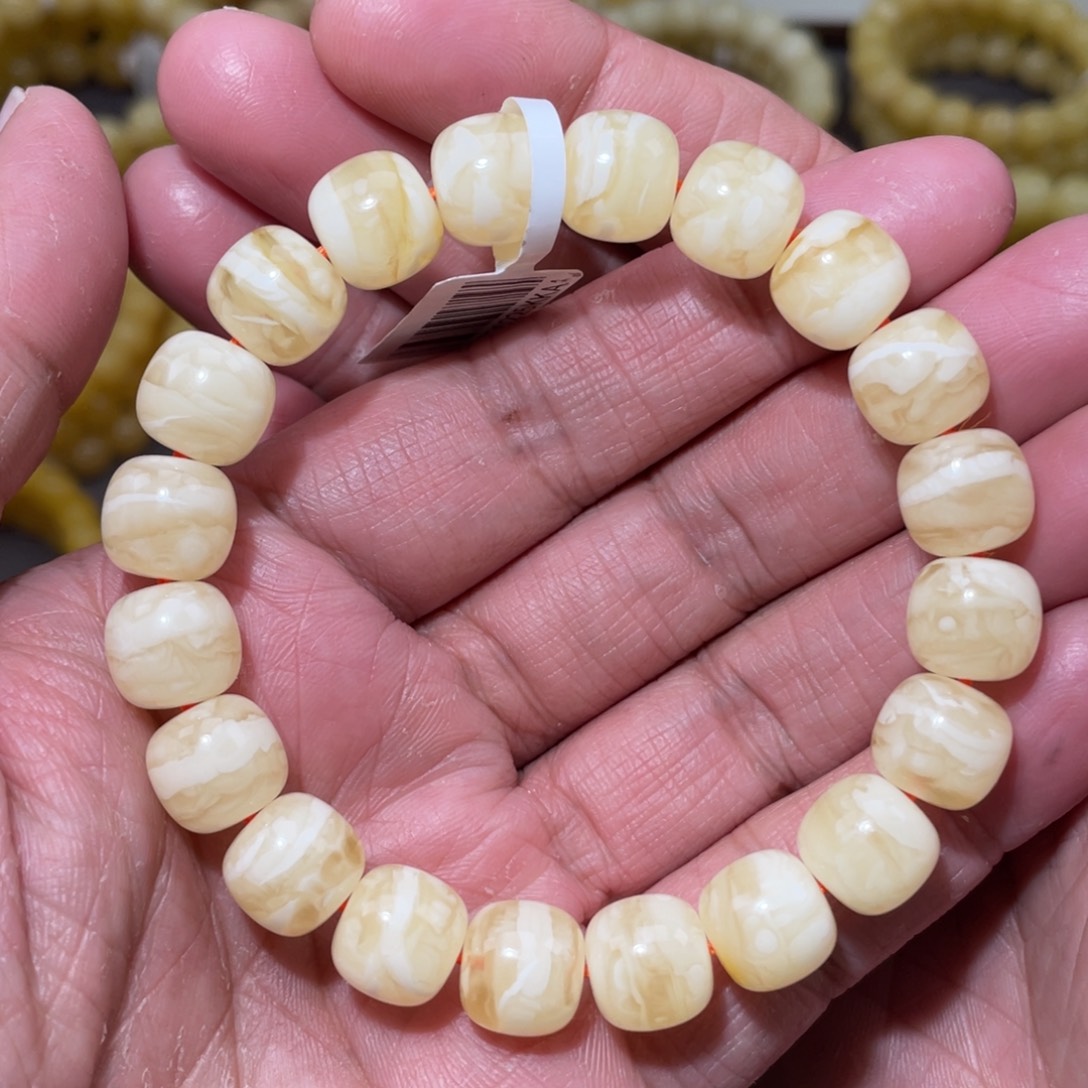 蜜蜡未镶嵌珠宝奇石11mm同料白花琥珀微瑕老型手串16.35