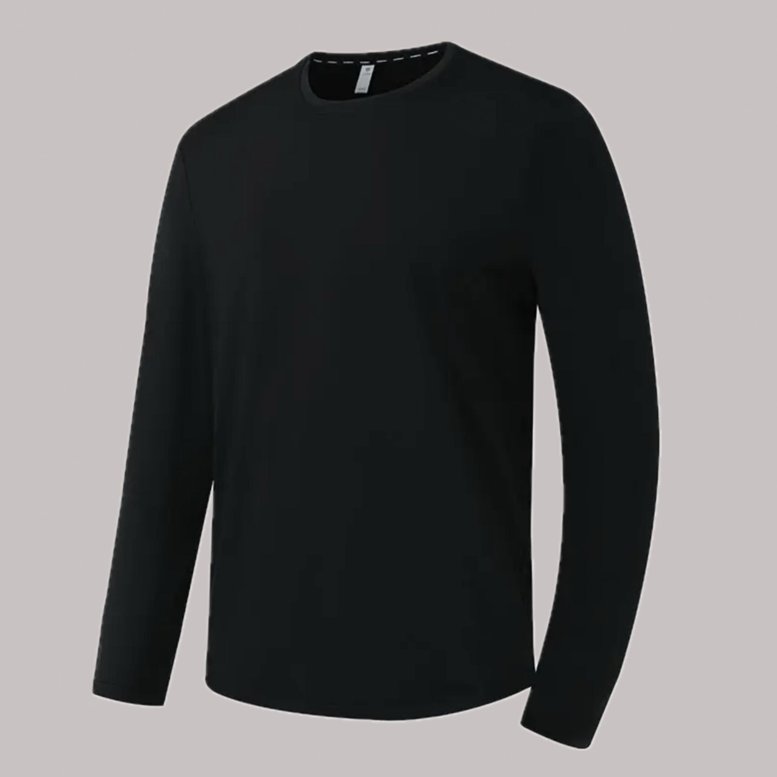 （DBL）H/H汉森早春黑色圆领百搭侧袖无痕拉链长袖T恤运动休闲打底