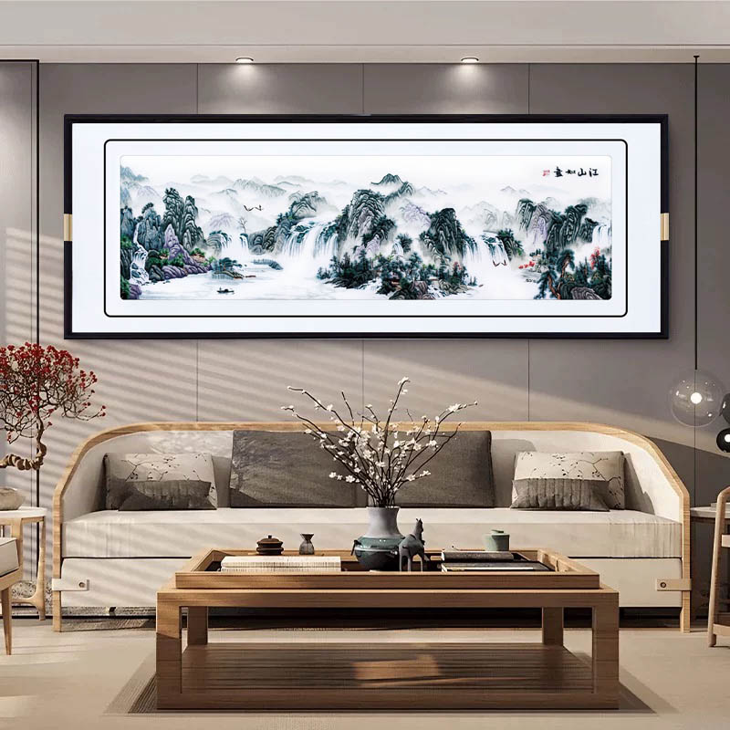 客厅挂画手工苏州刺绣成品新款江山如画壁画高端沙发背景墙装饰画